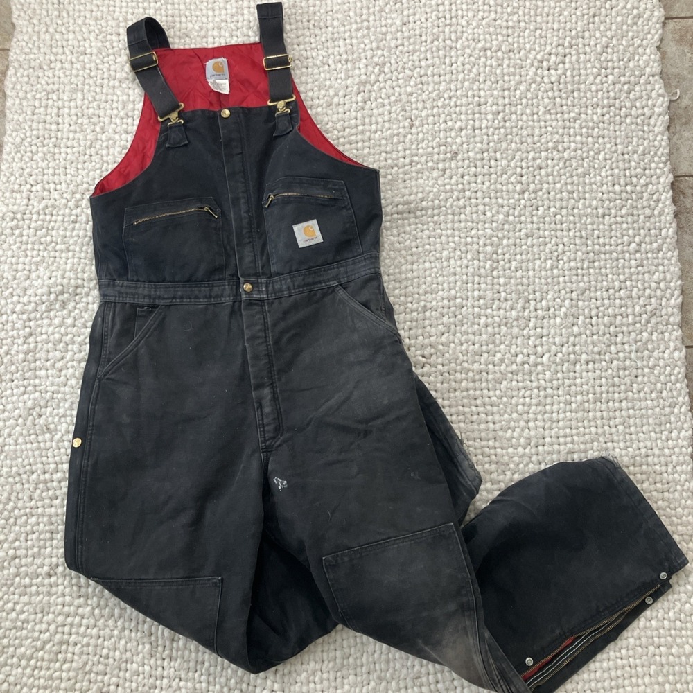 Vtg Carhartt Insulated Quilt Lined Bib Double Knee Overalls BLK 38x32 USA Y2K‎